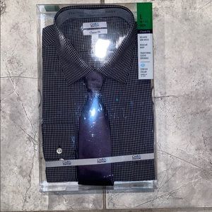 Croft & Barrow Black Grid Dress Shirt and Tie Set